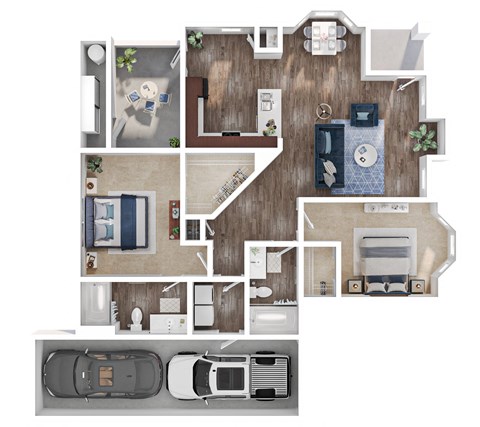 Floor plan for 2 beds, 2 baths, 1146 sqft